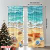 Flat Printing Curtain Starfish Shells Beach Tropical Ocean Digital Printed Polyester Drapes Festive Holiday Use Door Curtains Set Of 2 Made