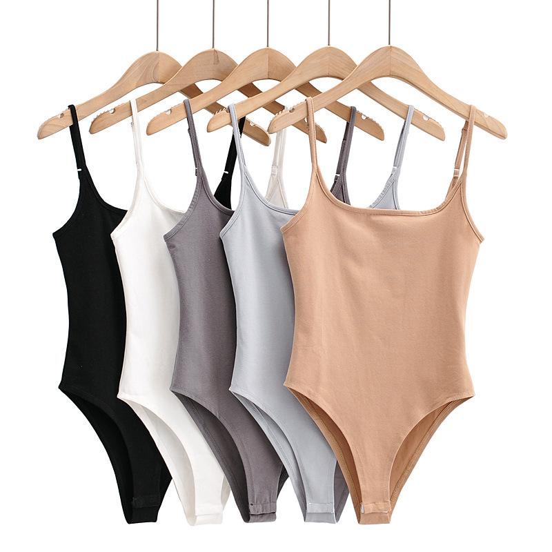 Solid Color U-Neck Spaghetti Strap Jumpsuit - New European American Slimming Tank Top for Women