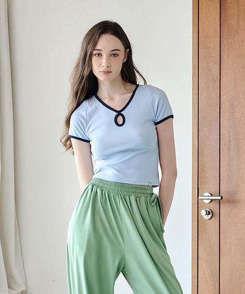 Reina Mora Binding Cutout Neck Short Sleeve Beat Blue 2