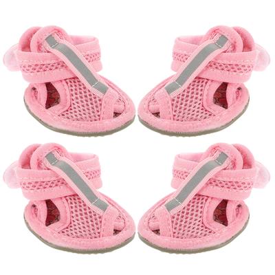 4Pcs Pet Sandals for Dogs Breathable Mesh Summer Shoes Anti-Slip Comfortable Fit Hot Ground Protection Size 4 Pink