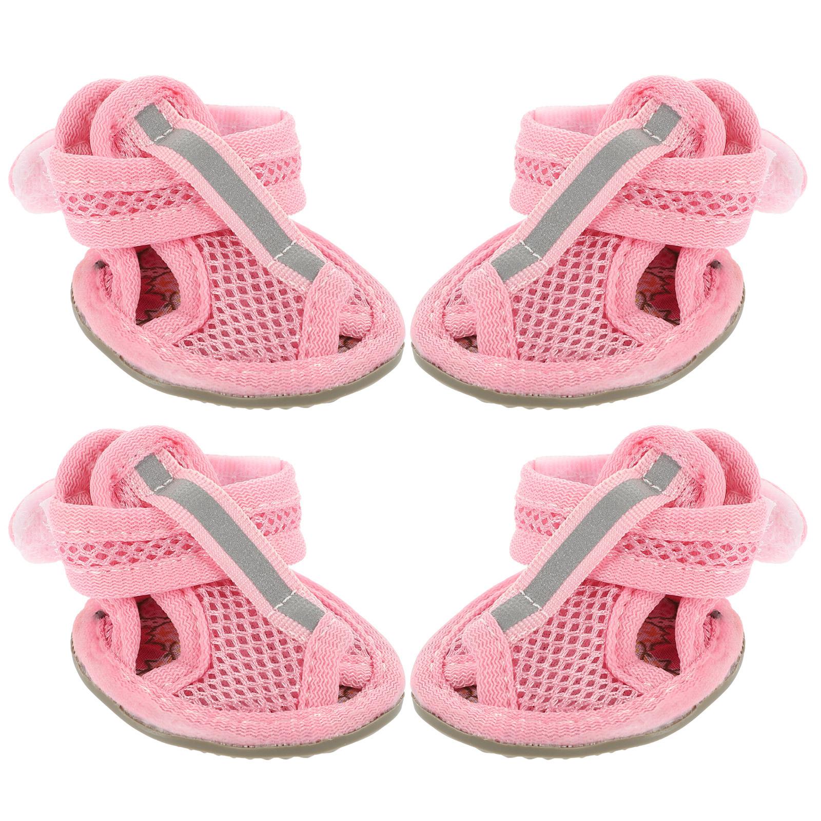 

4 шт. Пет-сандалии для собак Дышащая сетка Летняя обувь Противоскользящая Удобная посадка Защита от горячей поверхности Размер 4 Розовый Size 3