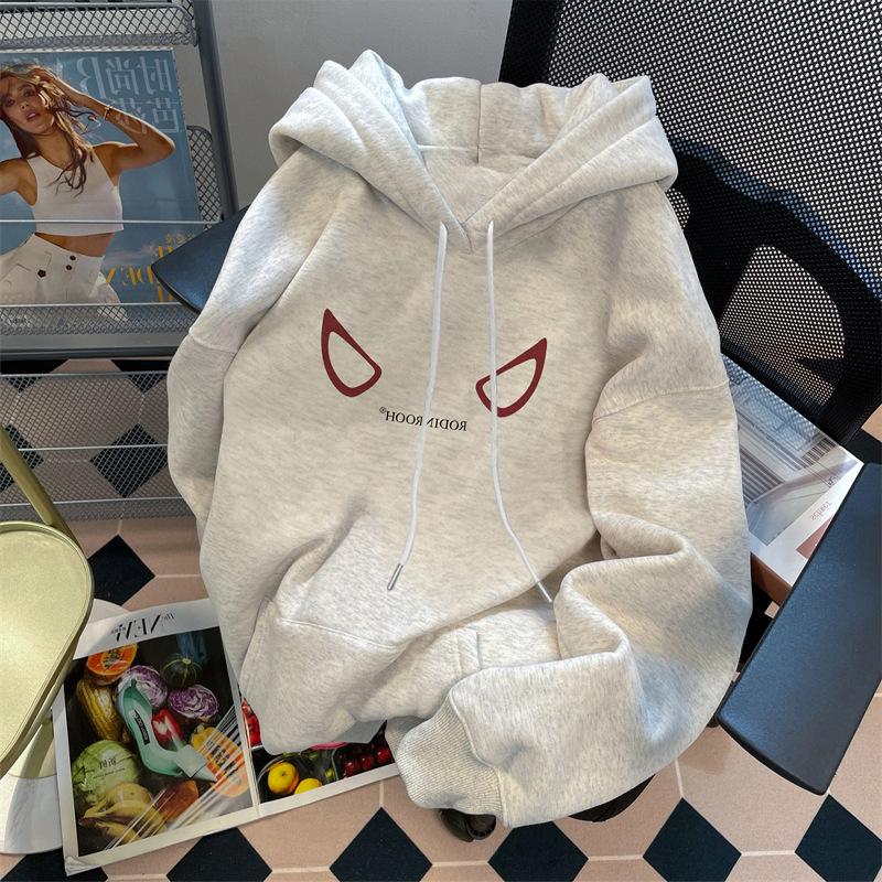 Retro printing 2025 season niche trendy brand fleece thickened men's hooded sweater women