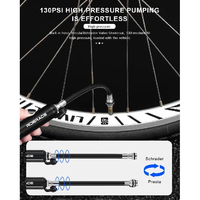 Portable Bike Pump With Hose Aluminum Alloy Bicycle Hand Air Pump Presta Schrader Valve Hand Inflator Cycling Accessories