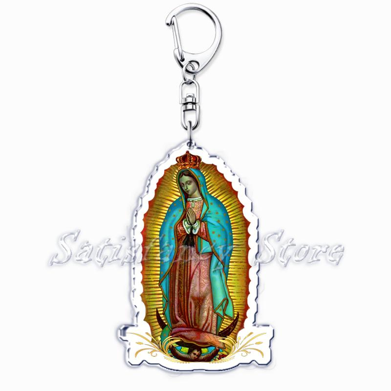 Porte-clés Vierge Marie Mexicaine Notre-Dame de Guadalupe Bague pour Accessoires Pendentif Sac Porte-clés Bijoux Cadeaux pour Fans brown