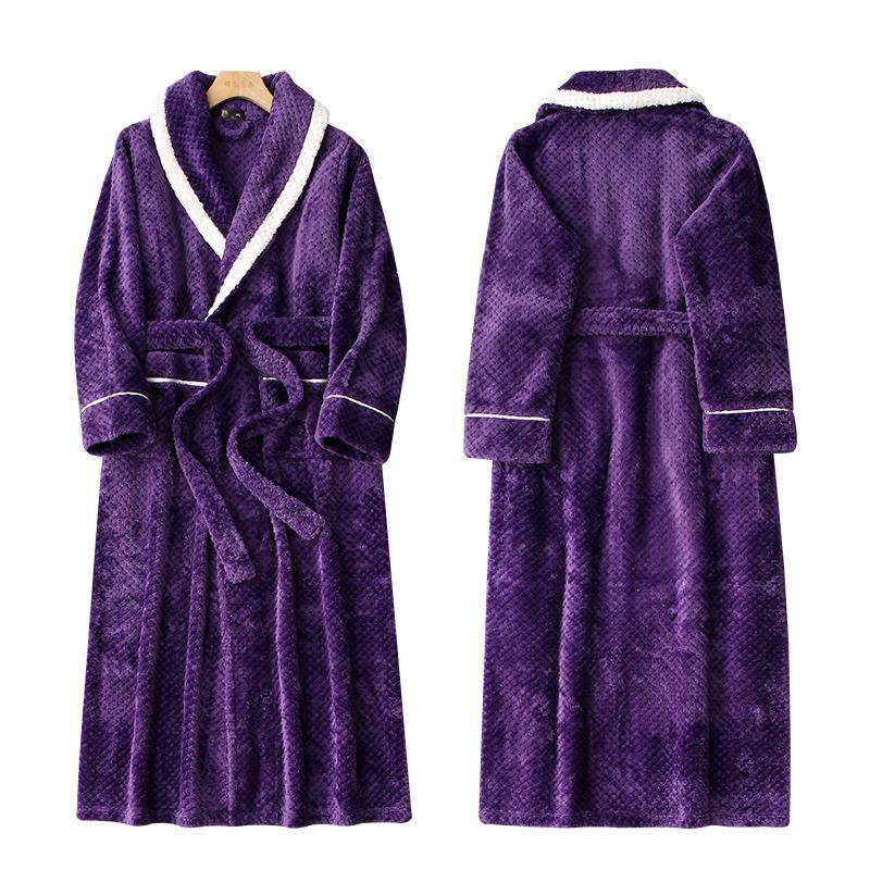Thickened Plaid Flannel Couple's Bathrobe - Women's Plus Size & Men's Extra Long Fleece Robe