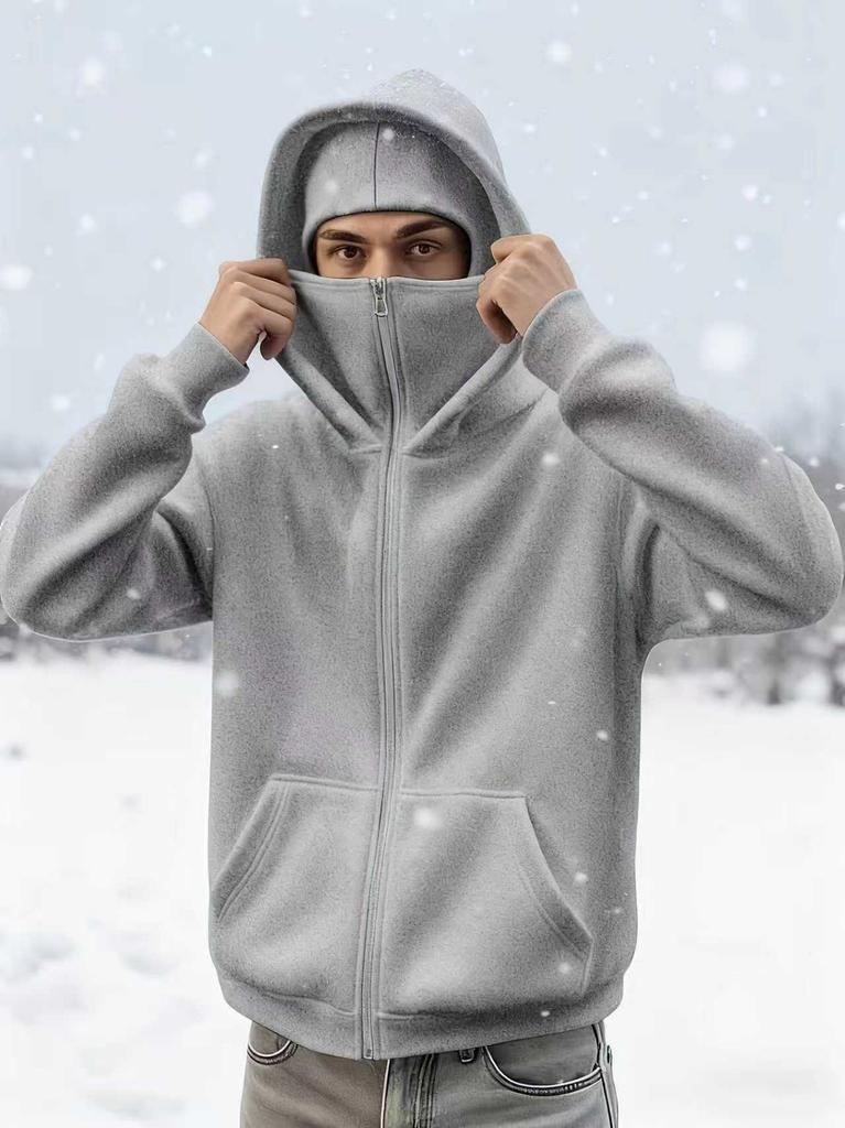 Zipper hooded sweater men's high-end trend fleece jacket masked men's and women's couples top