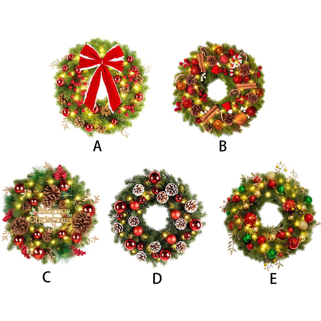 50cm Xmas Wreath Artificial Decorative Front Door Hanging Wreath with Light for Holiday Home Decor Type A