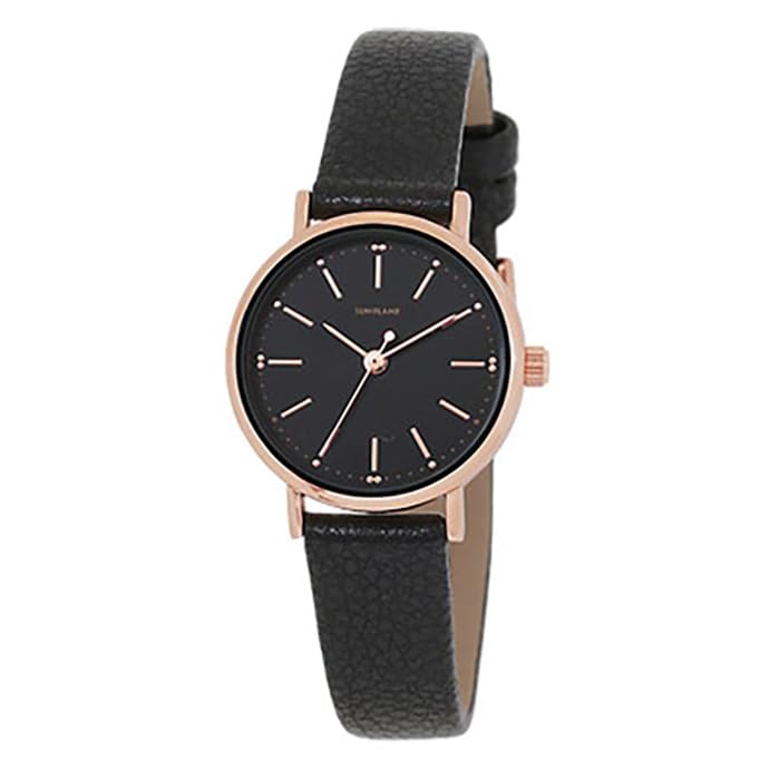 SUN FLAME Made In Japan Women's Watch JF4D0011 Black, Simple Slim Design, Textured Strap, Quartz