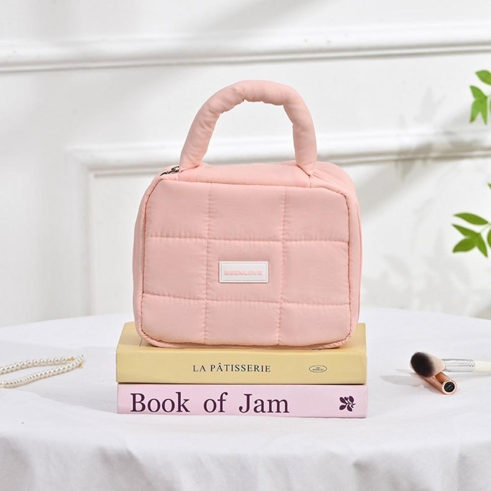 Large Capacity Hand-held Makeup Bag Quilted Portable Toiletry Bag Puff Square Cosmetic Bag  Home