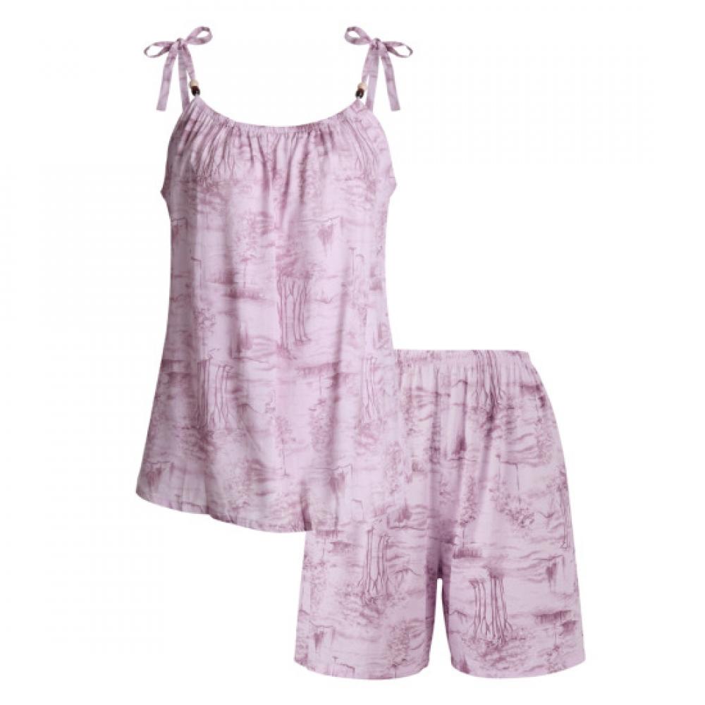 Shop Women StrAp A Line Shirring Shorts pAjAmA Set chA wSet 21371 Pink