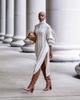 European & American Women's High Neck Knitted Slit Dress
