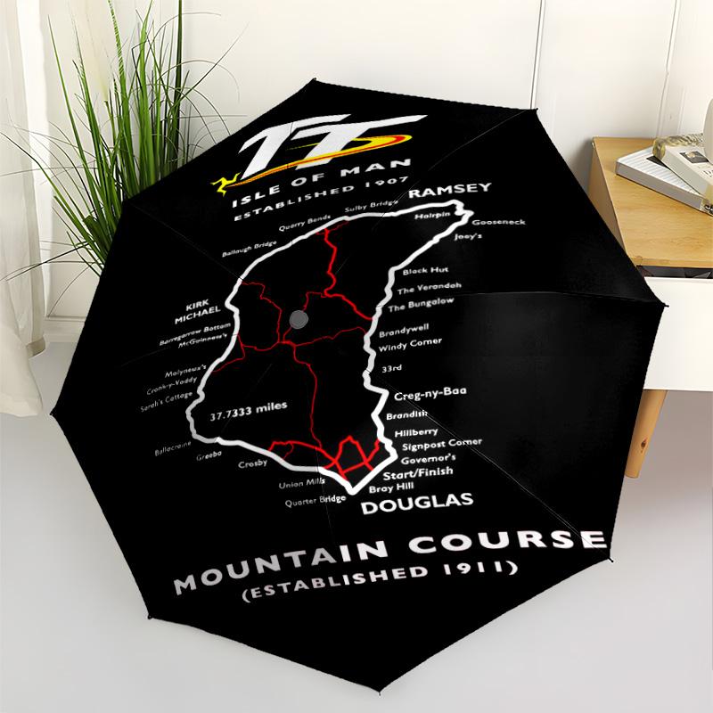 Isle of Man TT-løb Bærbar Automatisk Paraply Kompakt 8-ribbet Letvægts Robust Konstruktion til Udendørs Daglig Brug Elegant Paraply Bryllupsfest Gave