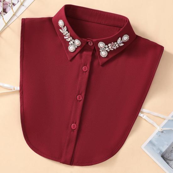 Fake Collar Shirt Rhinestones Faux Pearl Detachable Adjustable Embellished Tops Half Shirt Collar Formal Event Collar