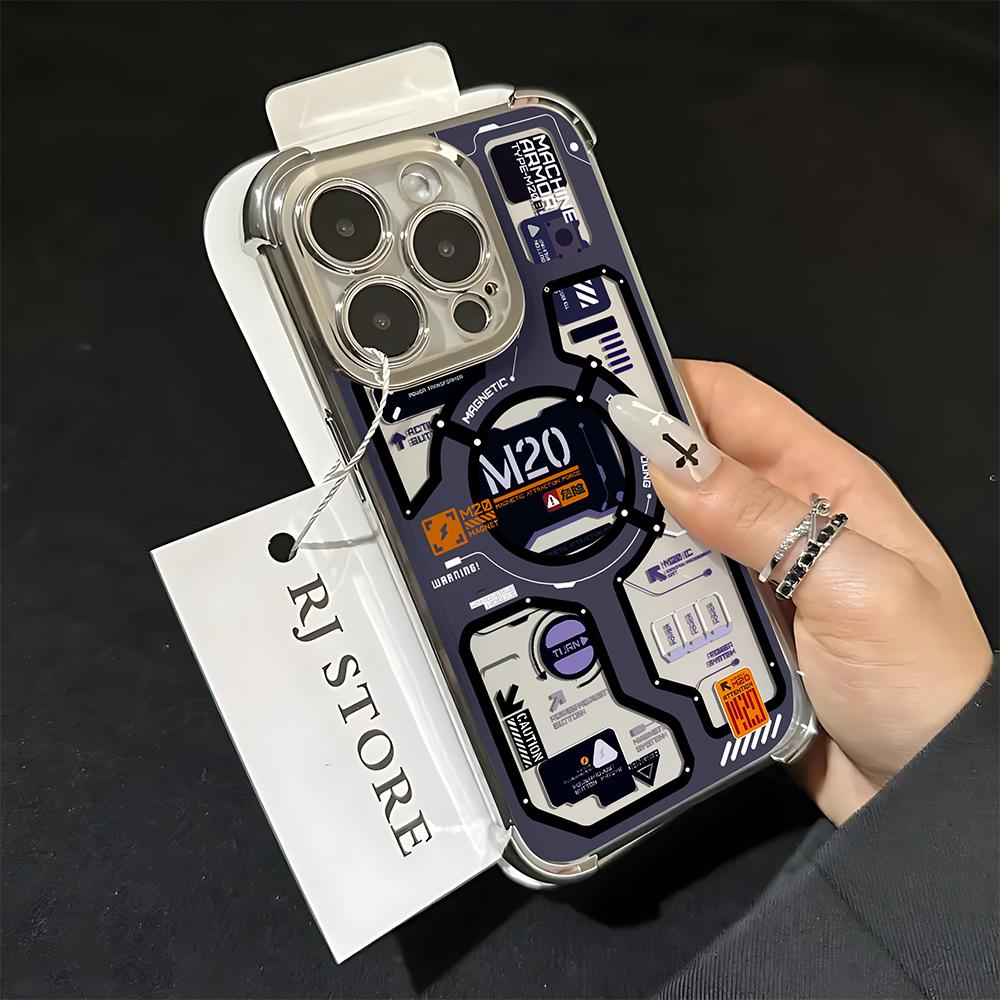 Hot New M20 Circuit Lable Plating Phone Case For iPhone 16e 16 15 14 13 12 11 Pro Max XR XSMax Plus Anti-Fall Airabag Back Cover