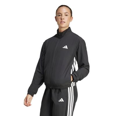 Veste d'échauffement tissée Adidas Train Essentials pour femme à 3 bandes, Noir/Blanc (KWC19) (JD6539)
