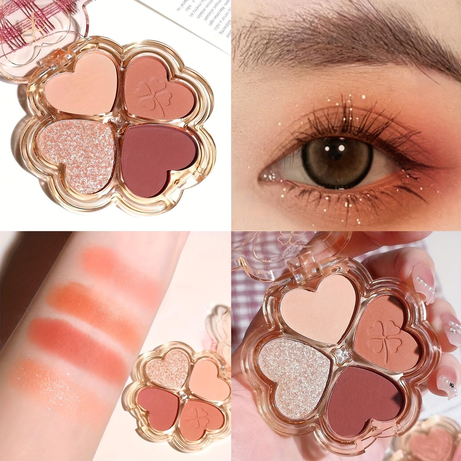 

4 Colors Fashion Heart Shaped Eyeshadow Palette-Matte and Bright Finishes, Portable Travel Size, Pink and Brown Tones, Perfect Gift