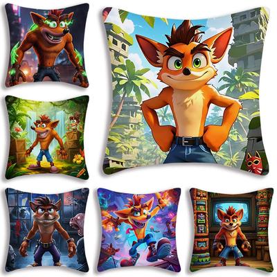 Cartoon Crashs B-Bandicoots Pillow Covers Cartoon Sofa Decorative Home Double-sided Printing Short Plush Cute Cushion Cover