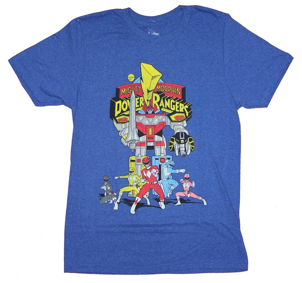 Mighty Morphin Power Rangers Mens T-Shirt - Group Under Megazord Distressed