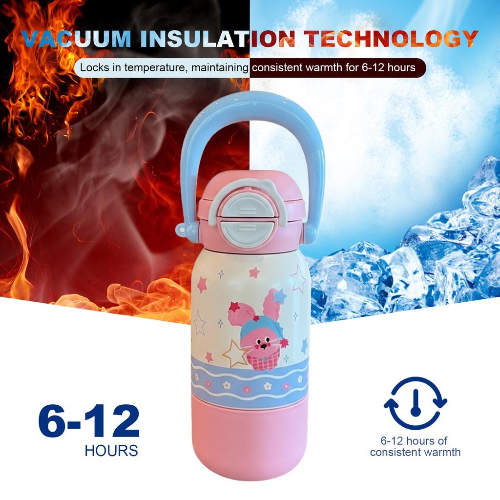 3In1 Cartoon Water Cup with Shared Cup Portable Drinking Bottle 316 Stainless Steel Cute Pattern Straw Cup Gift for Friends