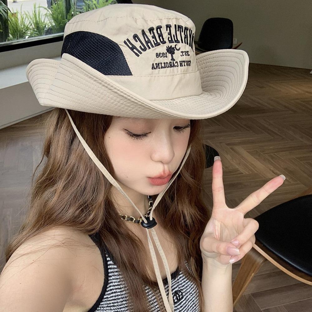

Embroidered Bucket Hat Wide Brim Fisherman Hat Fashion Sunshade Hat Women чорний