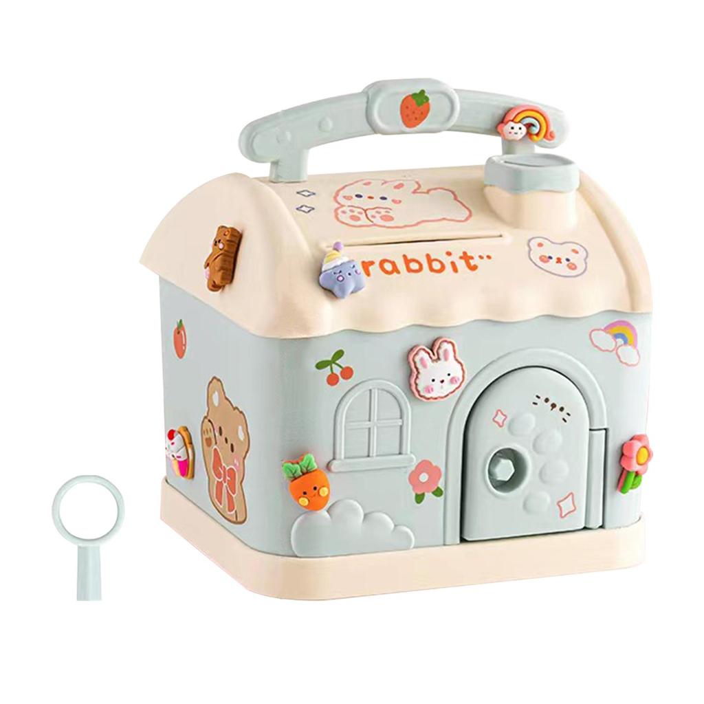 Piggy Bank with DIY Stickers House Money Box with Key Practical Gifts Exquisite House Piggy Bank for Party Favor Festival