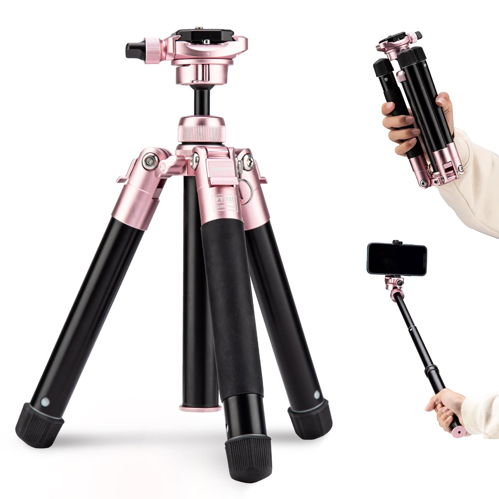

Fotopro 152cm Mini Lightweight and Travel Tripod with Ball Head and Phone Detachable Selfie Camera Maximum Load Cherry Blossom Tripod, Compact, розовый