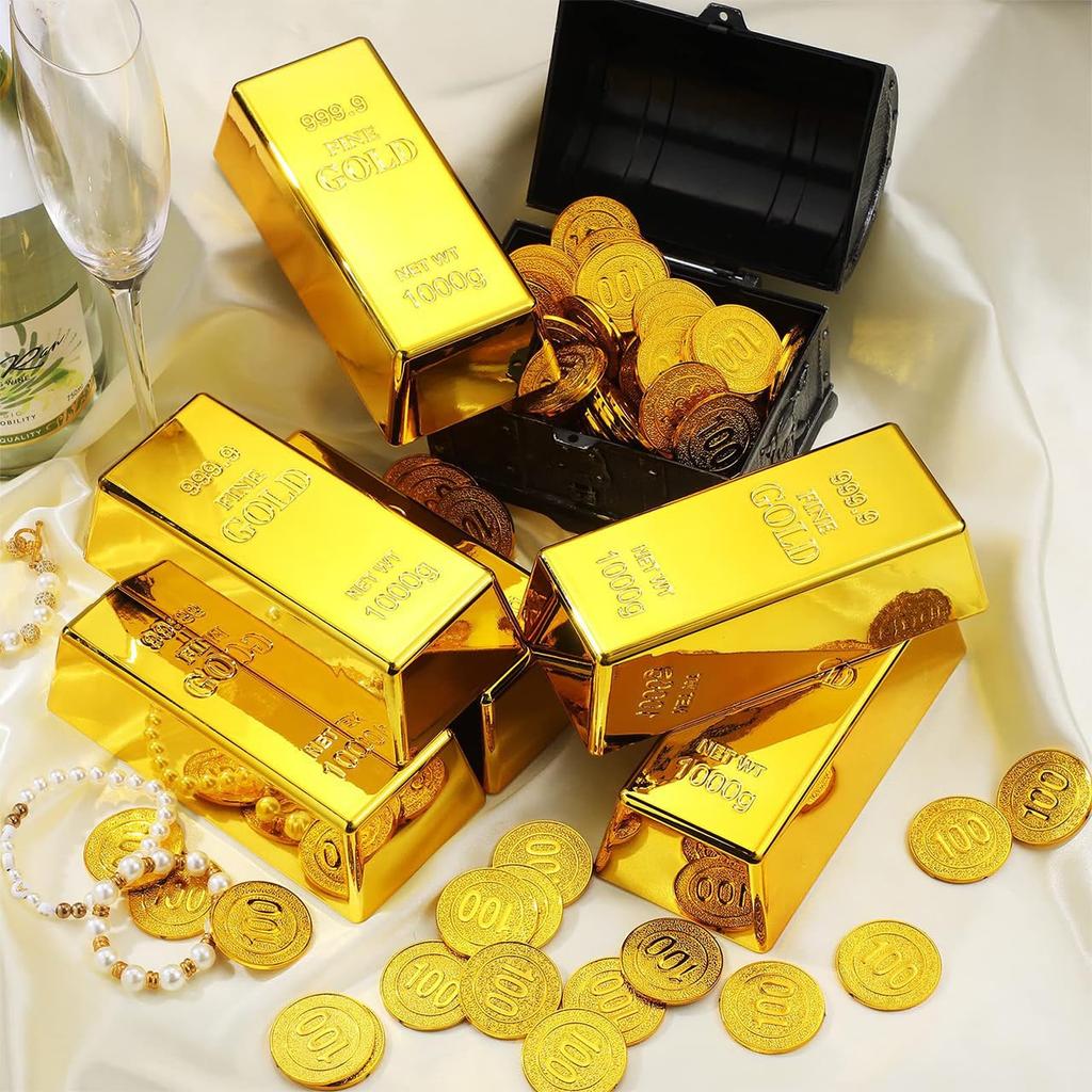 Gold Bar Replica Set of 3 Gold Bars Ingots Toys Figurines Objects Ornaments Decorations Displays Miscellaneous Goods Parties Events Props [Queen-b]
