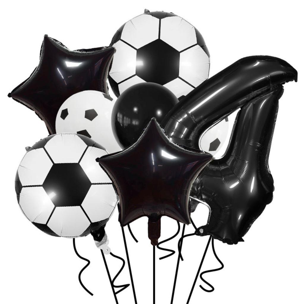 Soccer Party Balloon Set 7 Pieces Includes Soccer Ball Star Number Foil Balloons and Latex Balloons for Sports Event Decoration