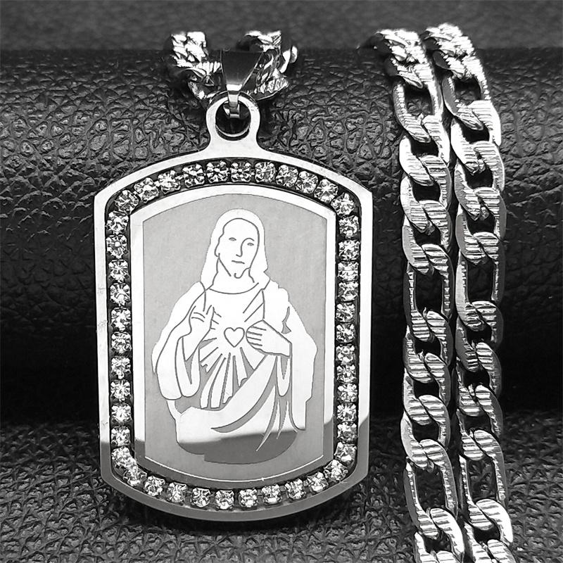 Jesus Heiliges Herz Anhänger Halskette Für Frauen Männer Edelstahl Strass Gold Farbe Glaube Amulett Männliche Kette Schmuck Geschenke