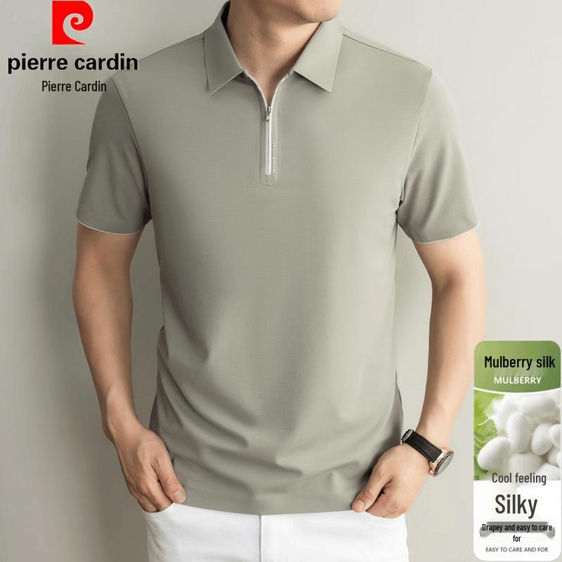 

Pierre Cardin Men s Summer Old Money Style Zipper Polo T-Shirt 50
