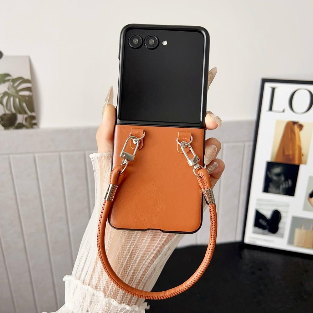 For Samsung Galaxy Z Flip 7 Case Luxury PU Skin With Lanyard Protective Back Cover Case For Samsung Z Flip 7FE 6 5 4 Phone Shell