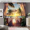 Set Of 2 Tropical Seaside Pography Balcony Wood Bridge Theme Wedding Birthday Curtains Wide Bedroom Living Room Dorm Curtain For Sitting Made