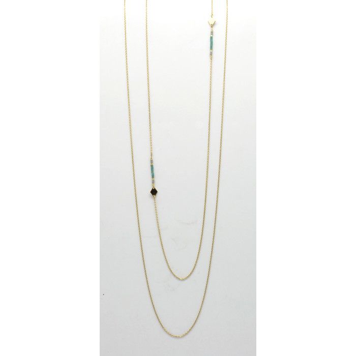 Collier double long et fin Turquoise