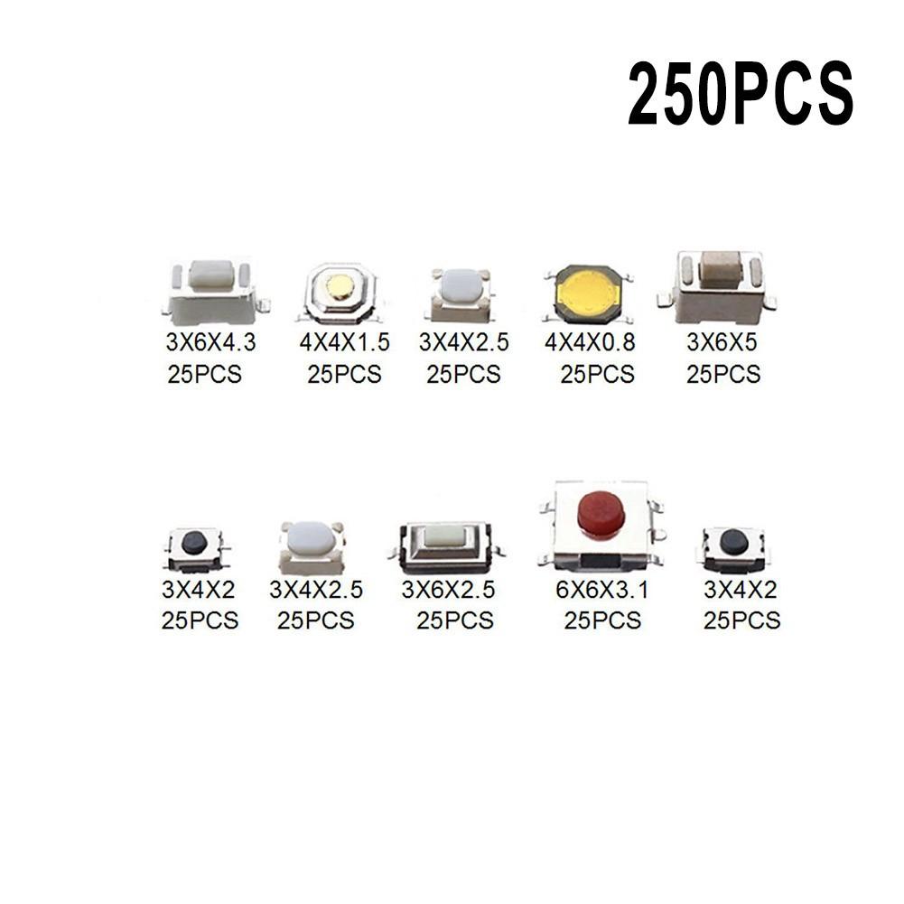 250PCS Tactile Push Button Switch Momentary Tact For SMD 10Value Kit