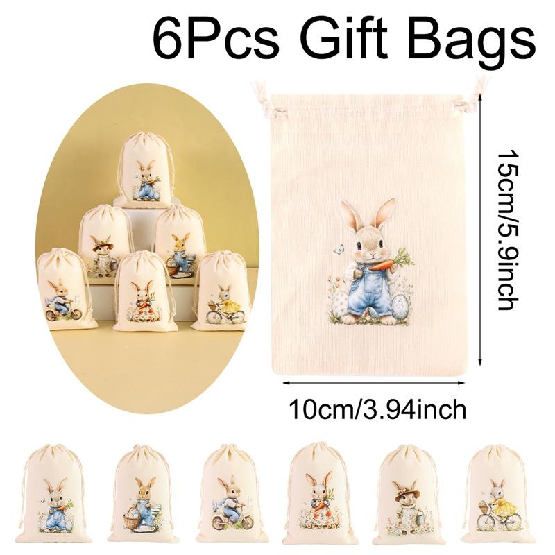 6Pcs Easter Linen Gift Bag Bunny Candy Cookie Packing Bag Spring Easter Party Favor Supplies Kids Candy Gifts Easter Decor 2026 as picture