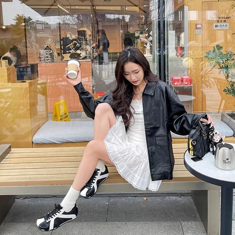 Zhao Ruth, the same square-headed zebra shoes, the new thick-soled lace-up sports and leisure color matching shoes for women in spring 2025