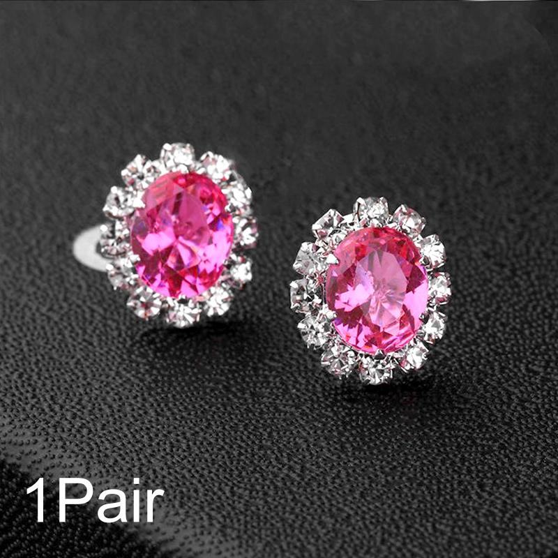 1Pair Jewelry Shiny Alloy/Plastic Charm Oval Colorful Zircon Crystal Stud Earrings Women