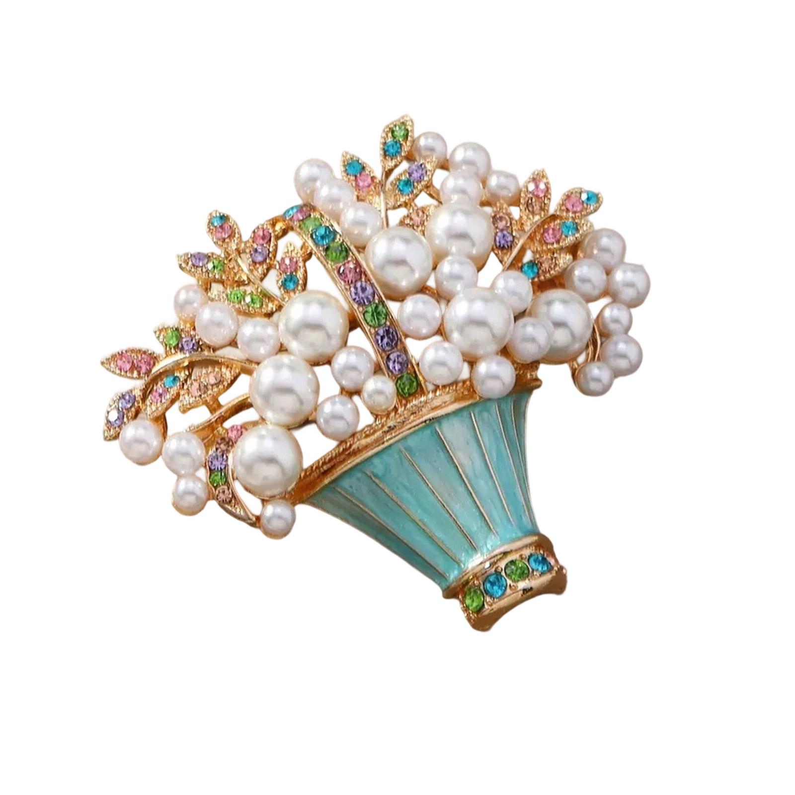 

Artisanal Blue Flower Basket Brooch Allergy Resistant Alloy Jewelry With Locking Pin For Outfits Bags And Caps синий
