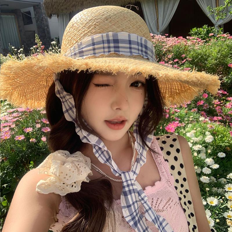 Summer Big Brim Woven Lafite Straw Hat Women's Summer Seaside Vacation Sun Hat Beach Sunscreen Sun Hat Tide