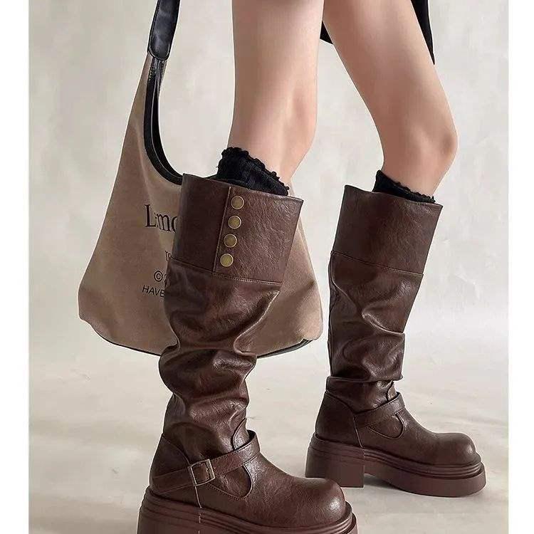 2025 New Women's Thick-Soled Black Knight Boots - Leg-Slimming, Height-Boosting for Autumn and Winter