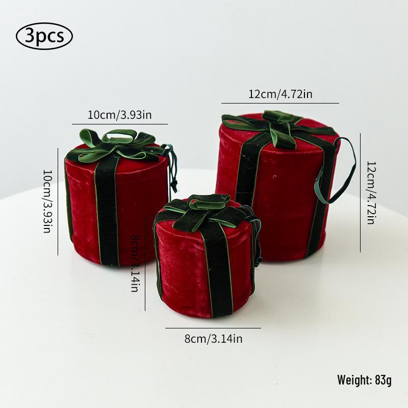 Velvet Bow Flocked Cloth Gift Box Ornament for Christmas Tree and Wall Decoration