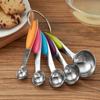 Stainless Steel Measuring Spoons Set With Colored Silicone Handles And Metal Ring Hanger For Baking And Cooking