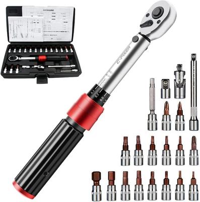 Preset Torque Wrench Mm Socket Wrench Includes Mm Adapter and Deep for and Machine Maintenance 21-Piece Set, 2-20 Nm, 6.35 (1/4 Inch) Drive, ±3%