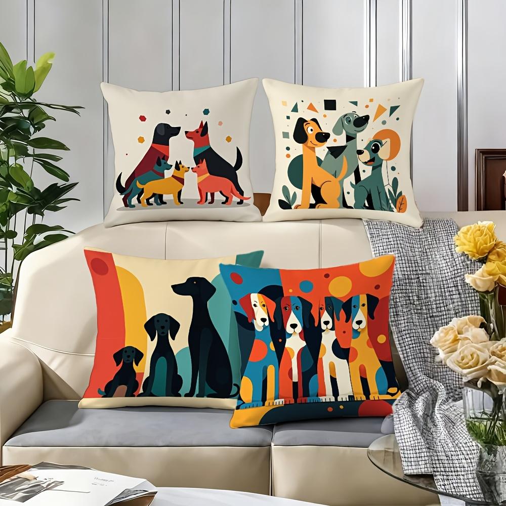 4 Pezzi Copricuscino Digitale a Tema Cane Carino Peluche Corto Adatto per Soggiorni Camere da Letto Divani Cuscino Decorativo