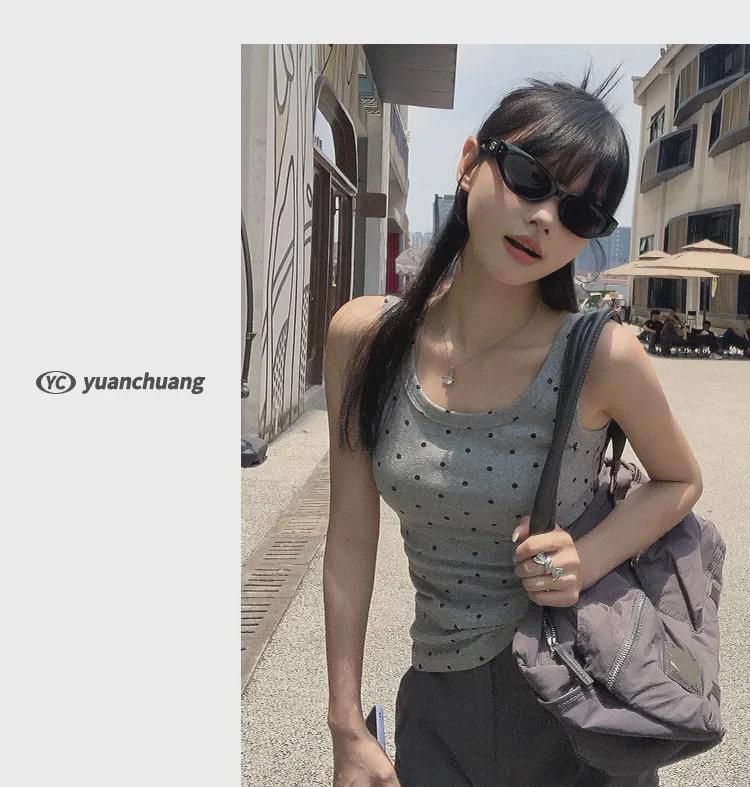 Jin Yin 3-Color Slimming Polka Dot Tank Top - Fashionable, Stretchy, Spicy Girl Style for Summer 2024