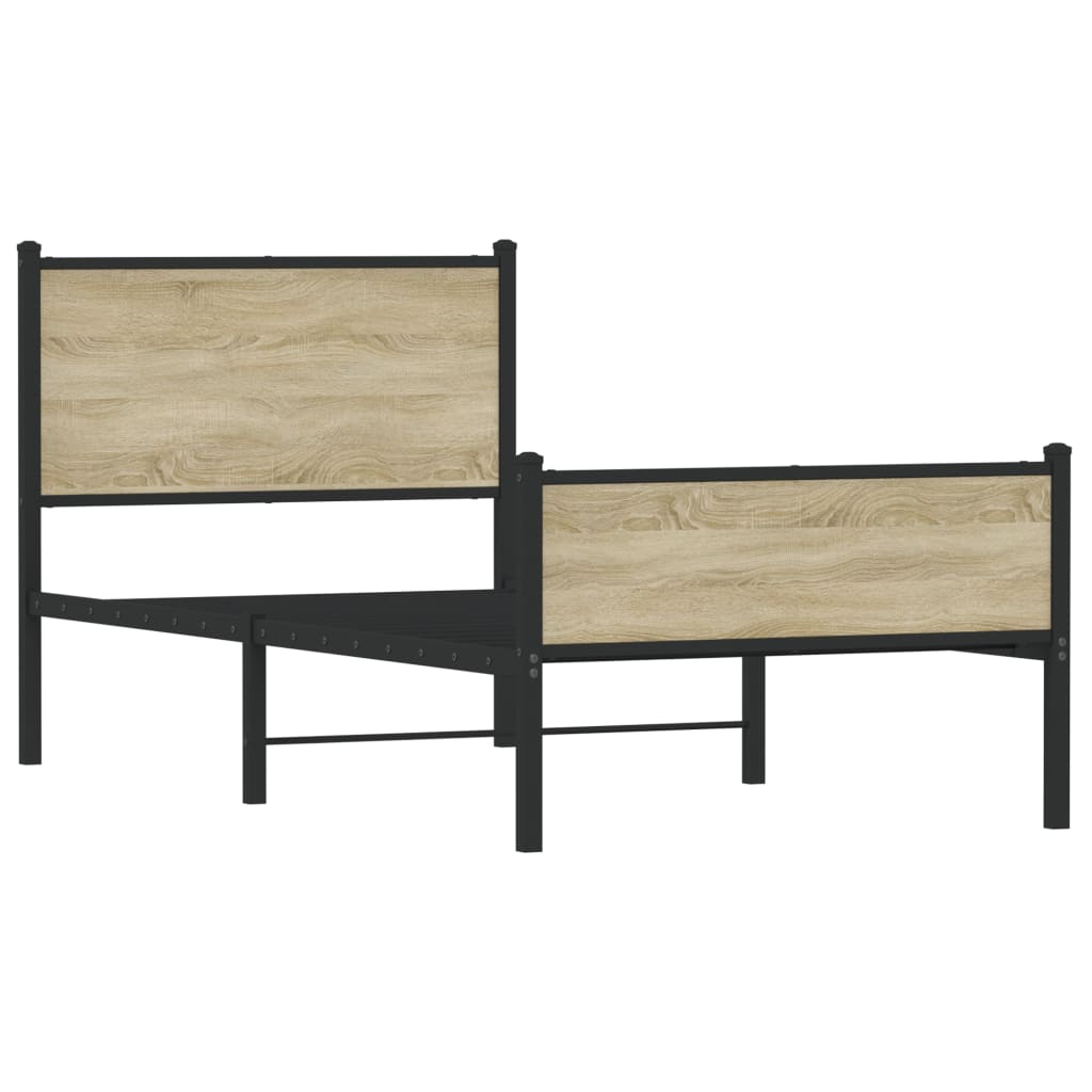 Vidaxl Metal Bed Frame, Without Mattress, Sonoma Oak, 90X190 Cm