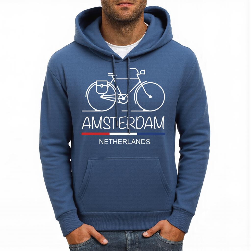 Amsterdam Netherlands Bike Printing Men Hoodie Fleece Soft Hoody Casual Multicolor Pullover Comfortable Loose Streetwear