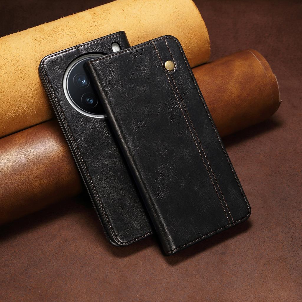 For vivo X200 Pro 5G Case Crazy Horse Texture Waxy Leather Wallet Stand Phone Cover