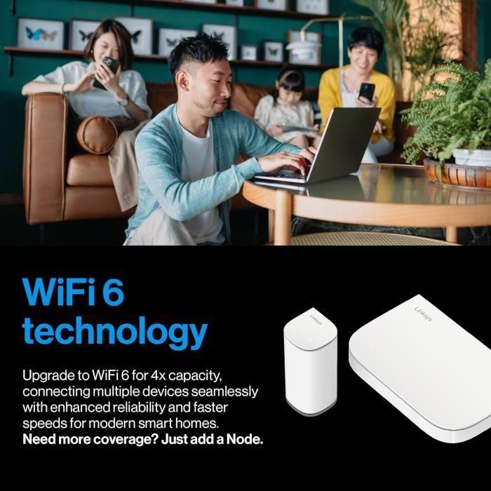 Routeur wifi mesh - linksys - velop micro 6 - 3 gbit/s - couverture 325 m² - wifi 6