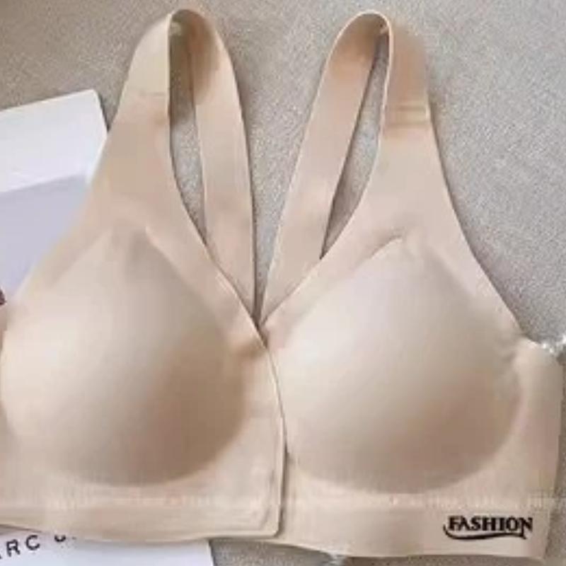 Smooth Black Wireless Bra With Front Hook Closure Deep V Cup And Soft Support